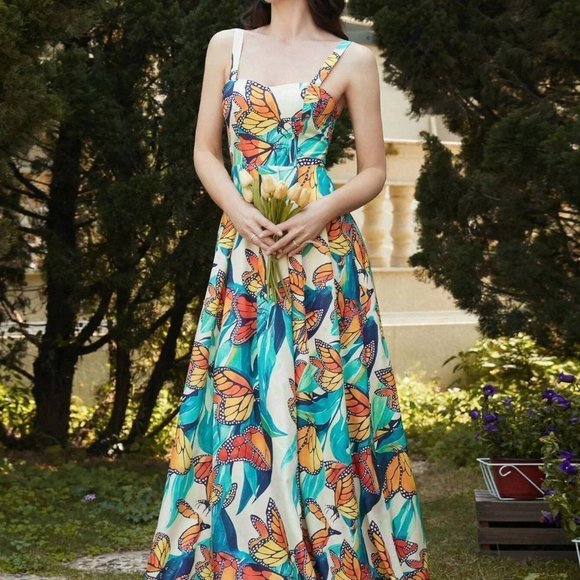 Multicolor Boho Womens Butterfly Print Cami Dress - Picture 1 of 5